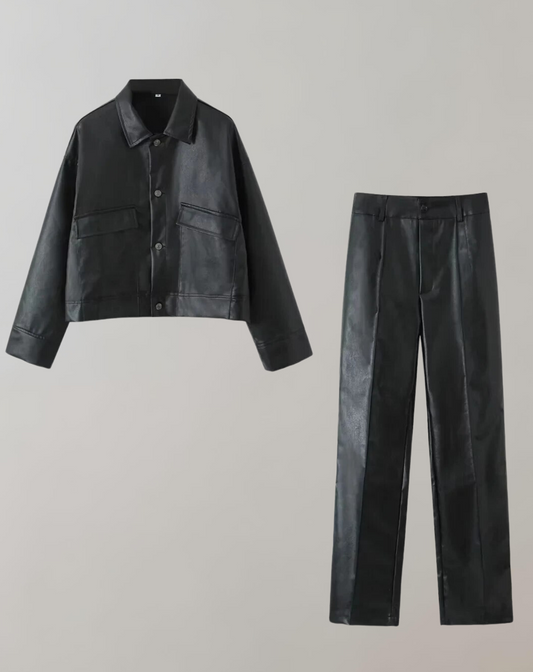 Damjacka Set i Hög Midja av Högkvalitativ Denim-1