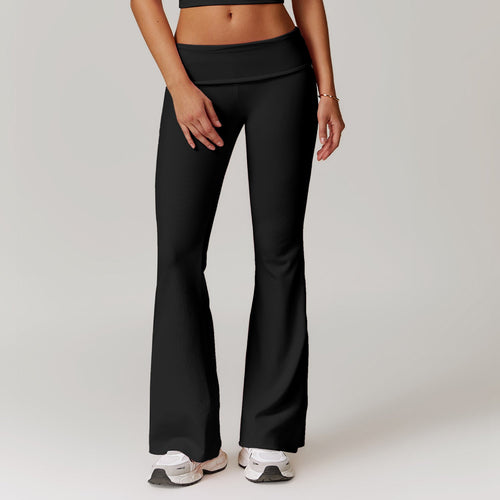 Dam Yogabyxor Flared Design Nylon Spandex Hög Midja-1
