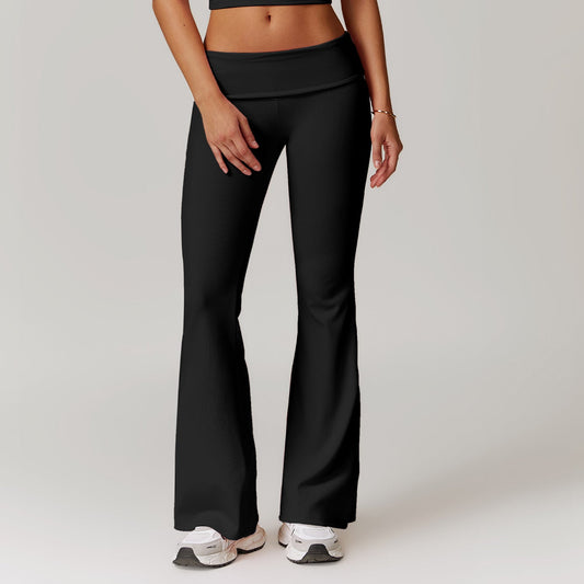 Dam Yogabyxor Flared Design Nylon Spandex Hög Midja-1
