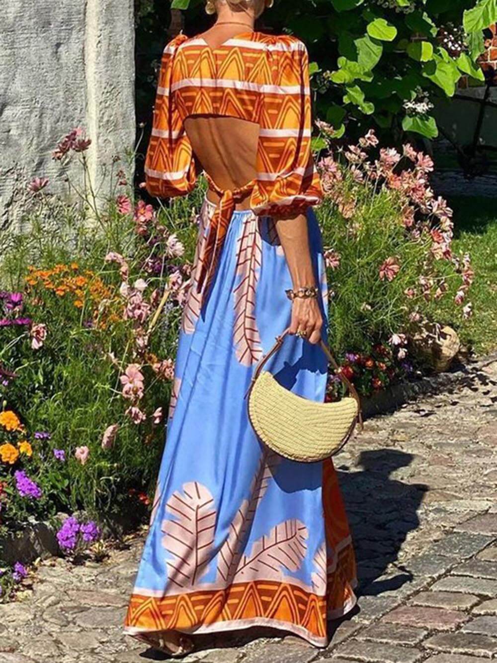 Dam Maxiklänning Boho-tryckning Lätt Polyester Maxilängd-3
