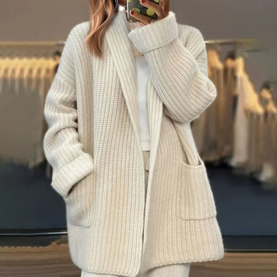 Dam Lång Kofta Chic Design Mjuk Tyg-3