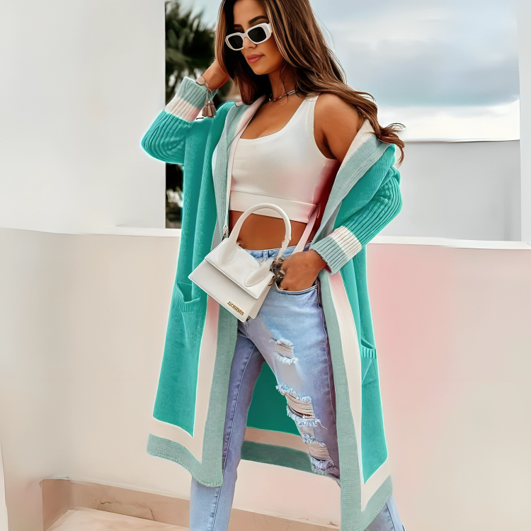 Kvinnors Maxi Kappa Mjuk Stickad med Huva-2