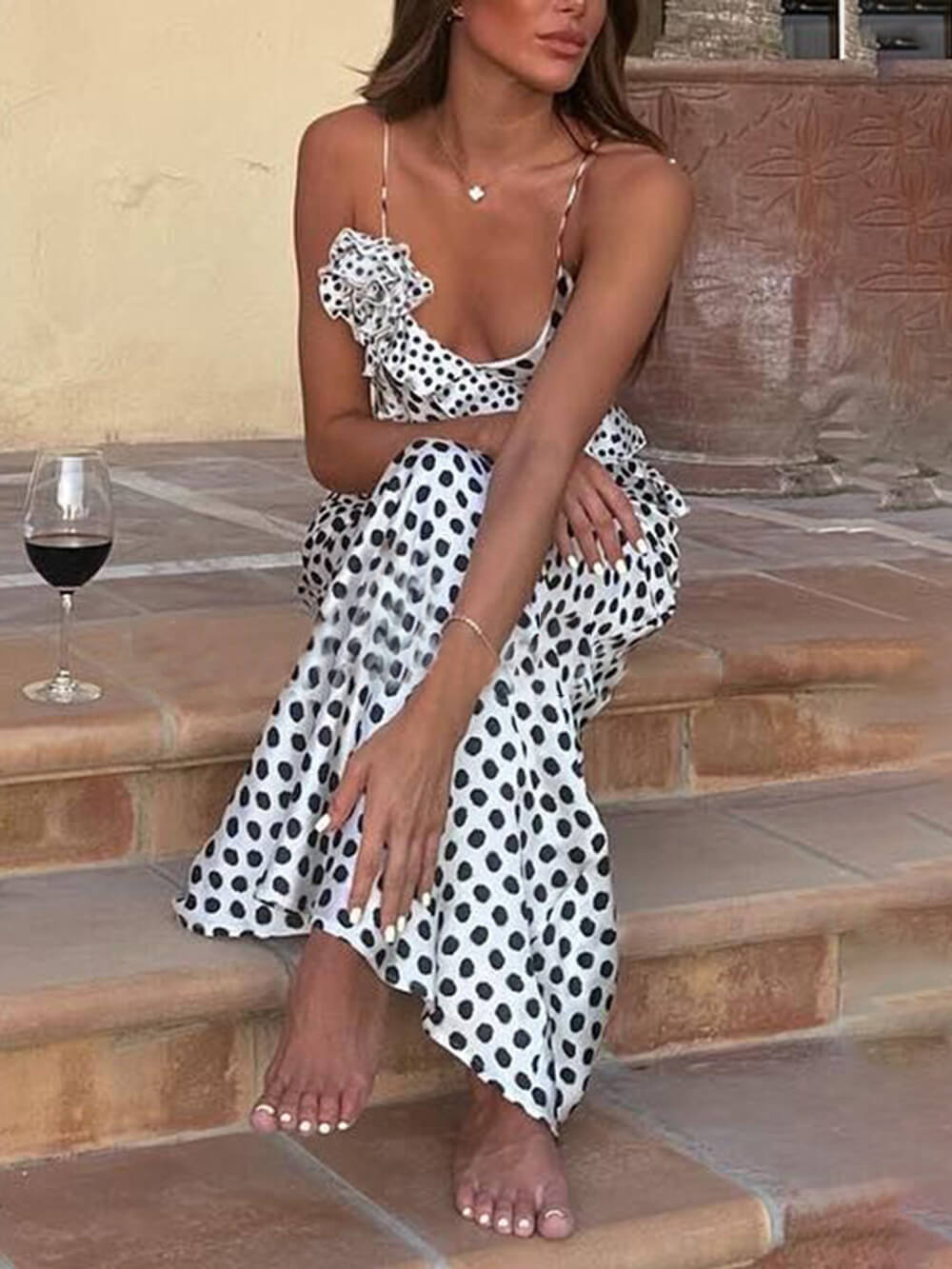 Maxiklänning Dam i Polka Dot Design – Andningsbart Tyg, Elegant och Mångsidig Lång Klänning för Varma Dagar 2