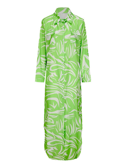 Dam Lång Skjortklänning Långärmad Polyester-3