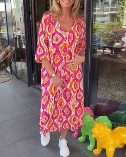 Damklänning med Motivtryck Halvärmar Lätt Material-3