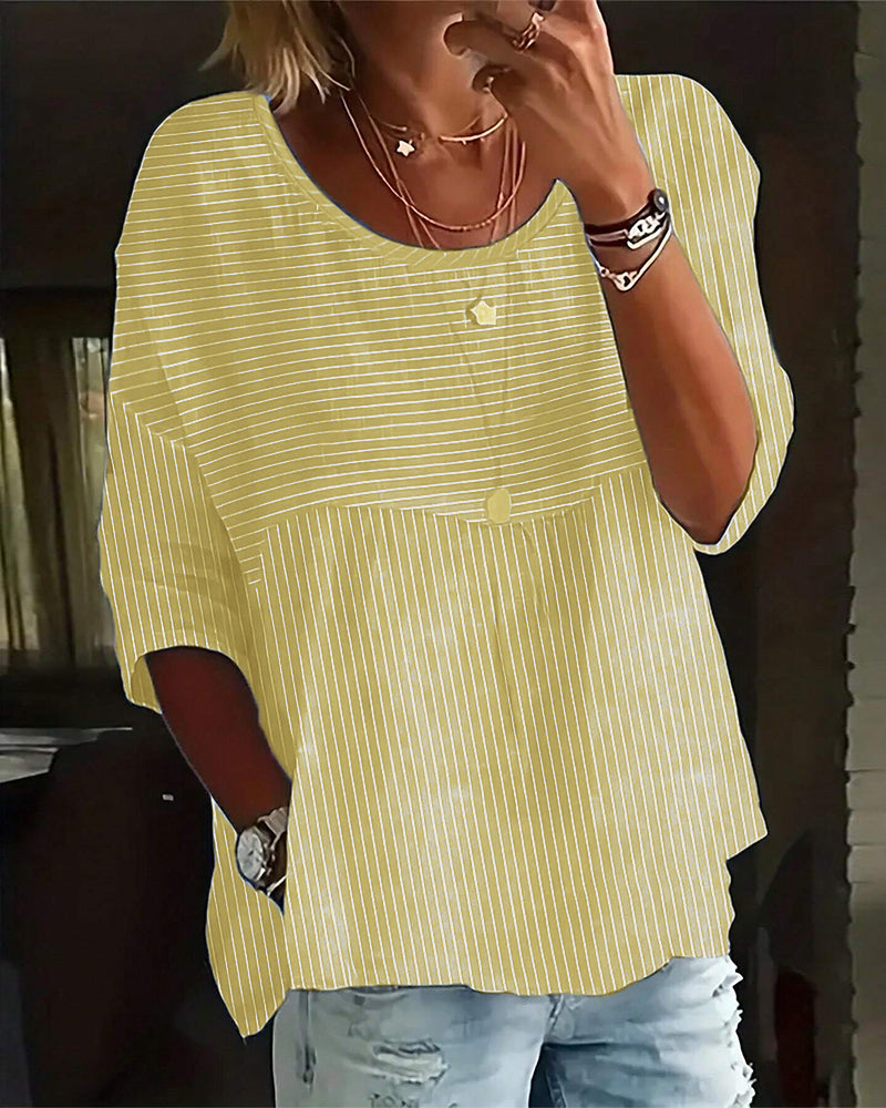 Variant image for Dam Blus Löst Passformad Randig Bomullsblandning-13