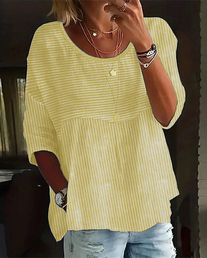 Variant image for Dam Blus Löst Passformad Randig Bomullsblandning-13