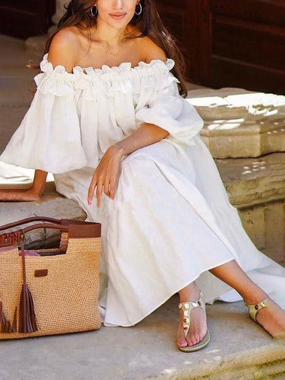 Kvinnors Axelfri Klänning med Rüsch Detaljer Polyester-3