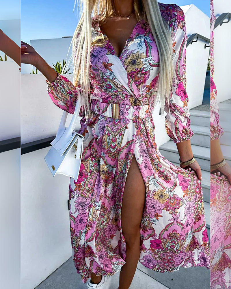 Fina Dam Klänningar V-hals med Slitsar i Högkvalitativt Tyg 3