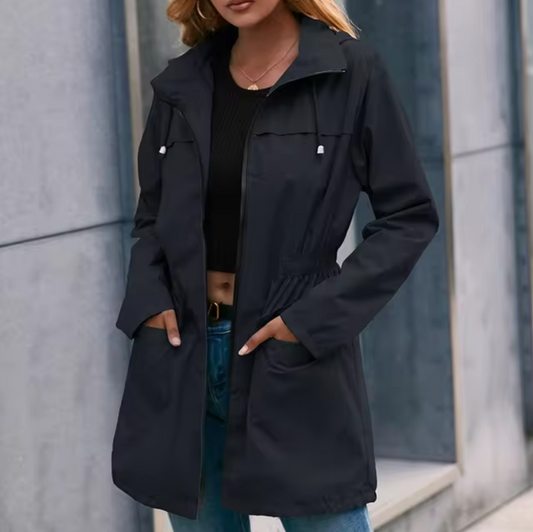 Damjacka Casual Halvlång med Huva Polyester för Utomhusaktiviteter-1
