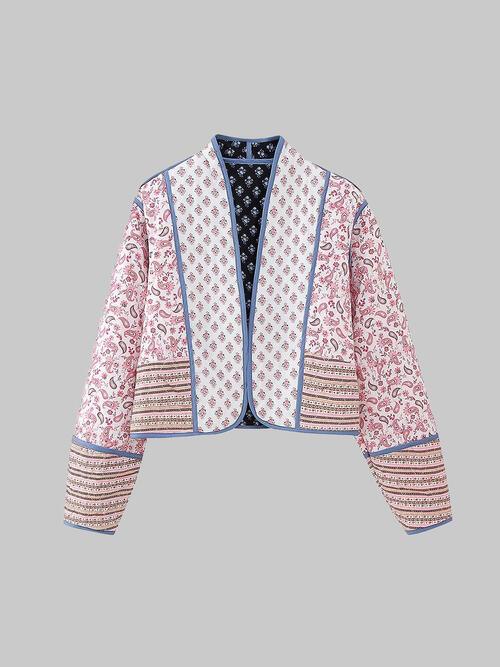 Kvinnors Kort Bomullsjacka Reversibel Blommönster Monokrom 4