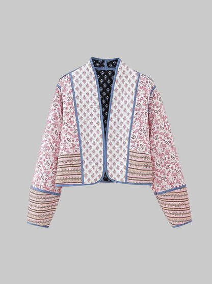 Kvinnors Kort Bomullsjacka Reversibel Blommönster Monokrom 4
