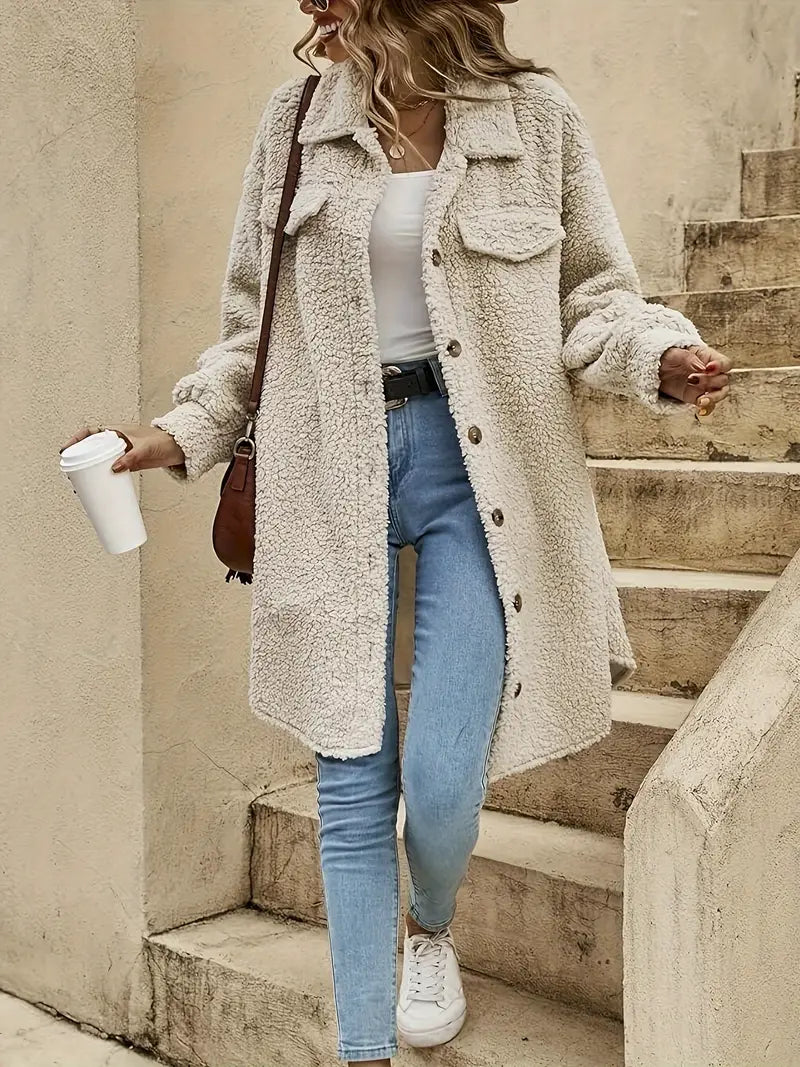 Damer Mjuk Jacka med Knappar Långa Ärmar Polyester 4