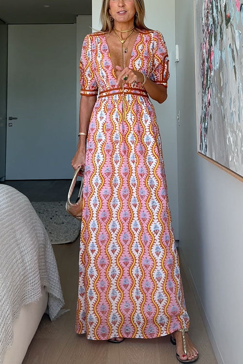 Dam Maxiklänning V-ringning Korta Ärmar Ryggfri Bomull Polyester-1