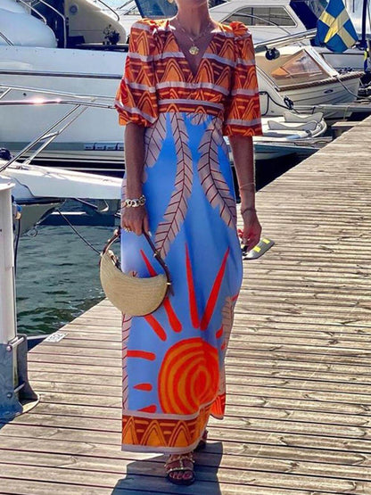 Dam Maxiklänning Boho-tryckning Lätt Polyester Maxilängd-1