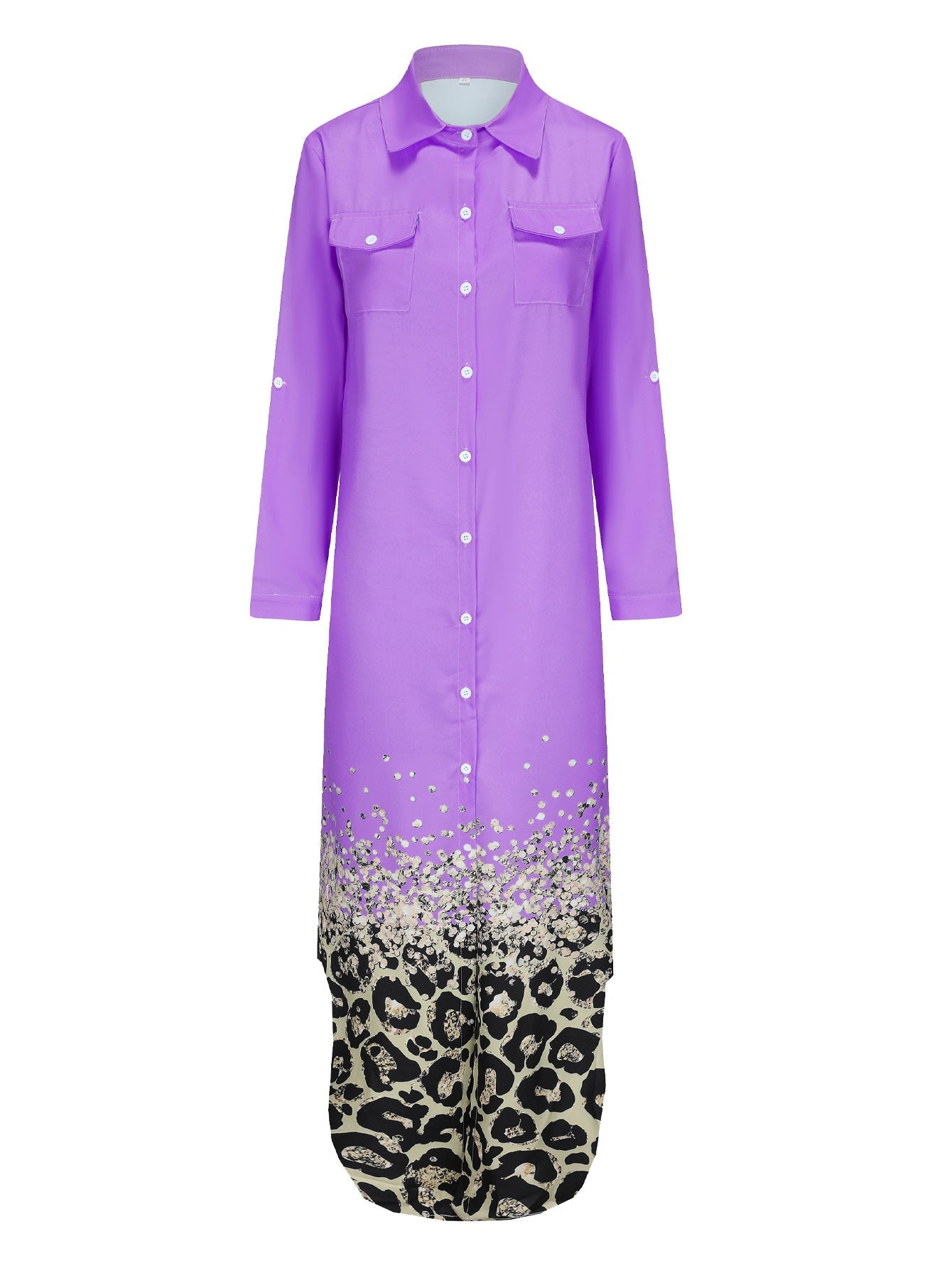 Skjortklänning Dam Långärmad Leopardmönster Polyester-3