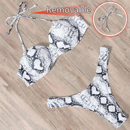 Dam Bikini Utan Bärare Unikt Mönster Nylon Spandex-1