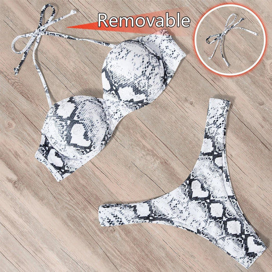Dam Bikini Utan Bärare Unikt Mönster Nylon Spandex-1