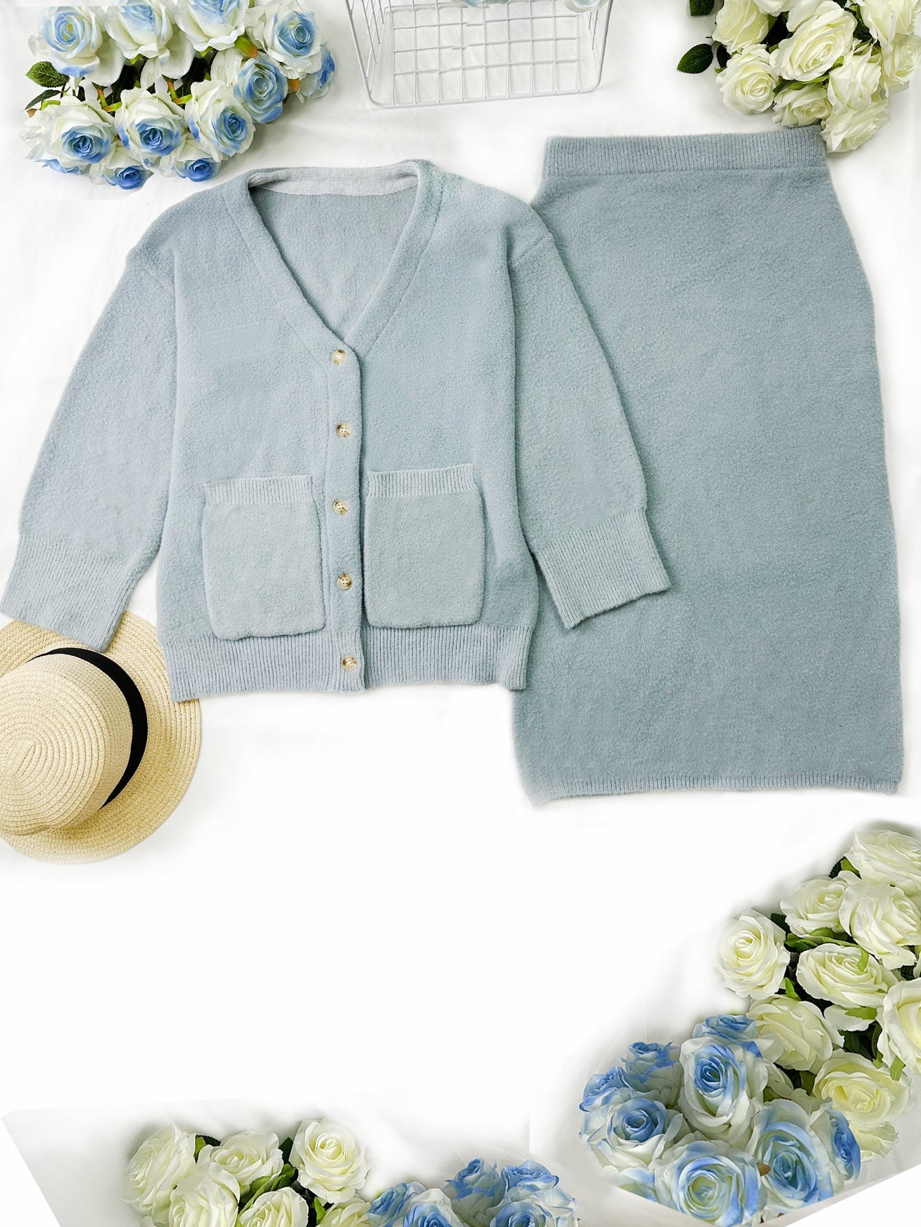 Dam Tröja Klassisk Ljusblå Mjuk Fiberblandning-2