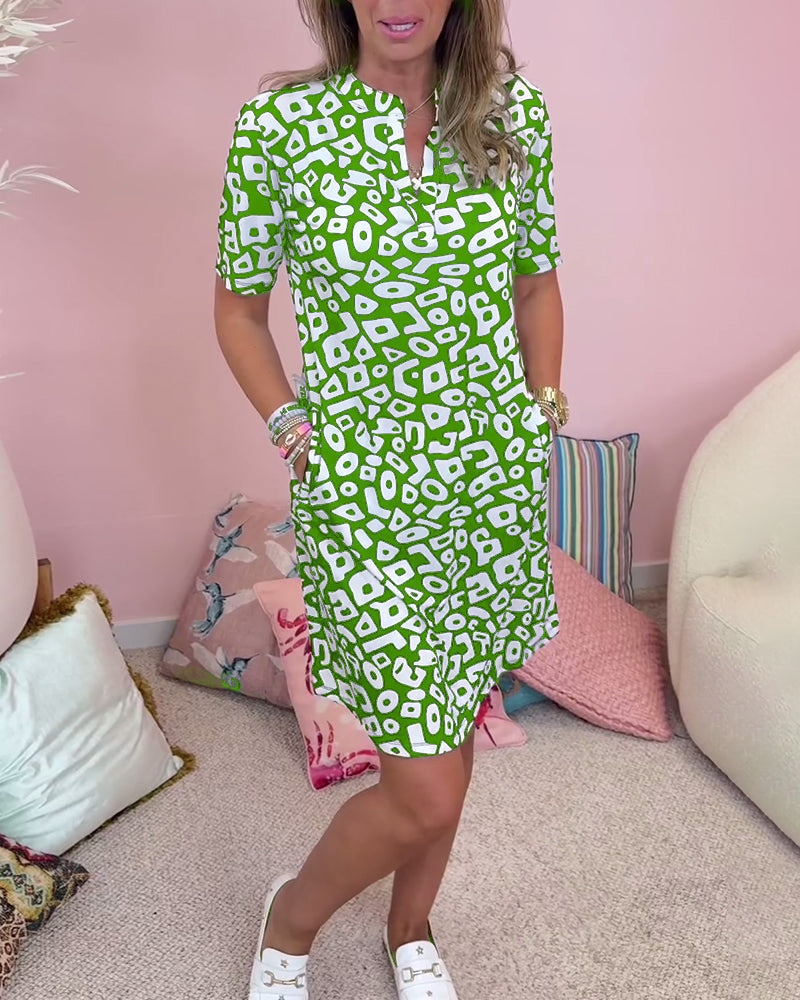 Variant image for Damklänning V-ringad med Tryck och Fickor i Polyester-7