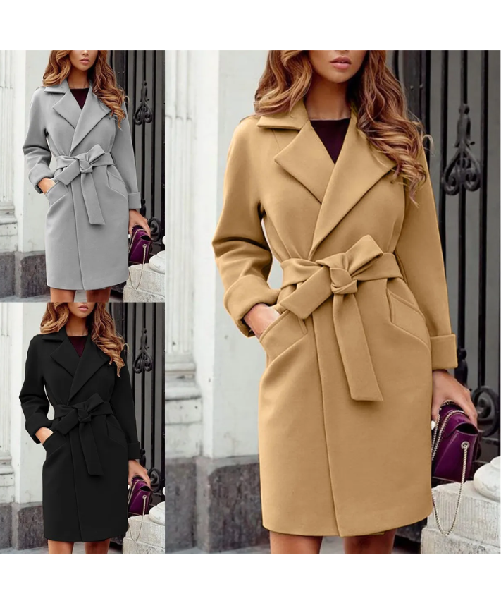 Kvinnors Trenchcoat Med Bälte Vändbar Krage Polyester Knälängd-4
