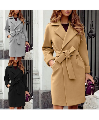 Kvinnors Trenchcoat Med Bälte Vändbar Krage Polyester Knälängd-4
