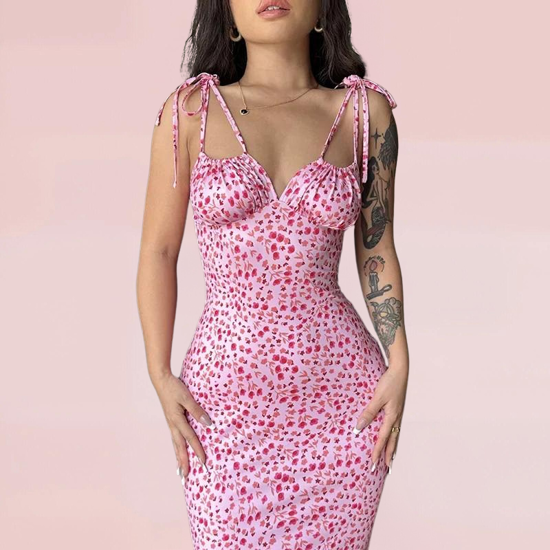 Maxiklänning Dam Blommig Design Lätt Polyester 4