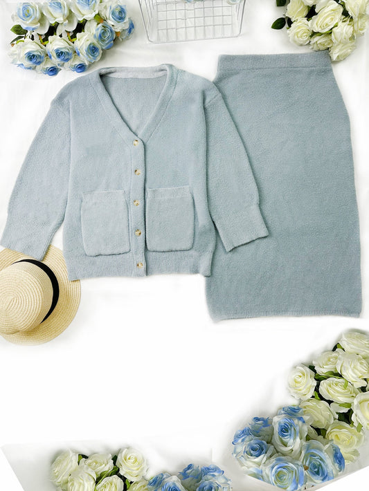 Dam Tröja Klassisk Ljusblå Mjuk Fiberblandning-1