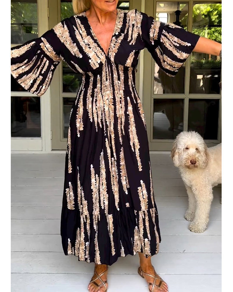 Kvinnors Klänning V-ringning Tidlös Högkvalitativt Tyg-3