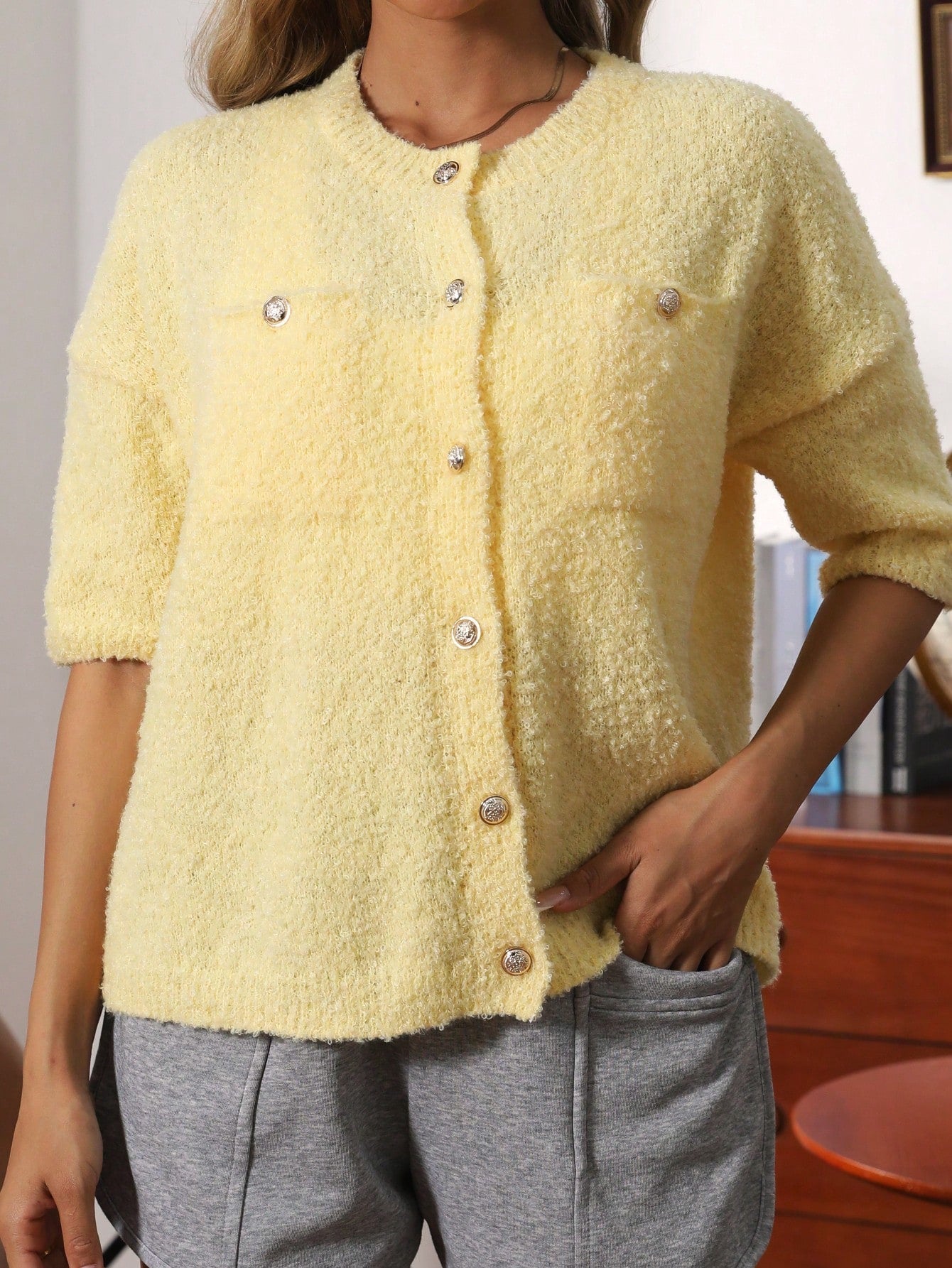 Dam Cardigan Knappdesign Mjuk Polyester-1