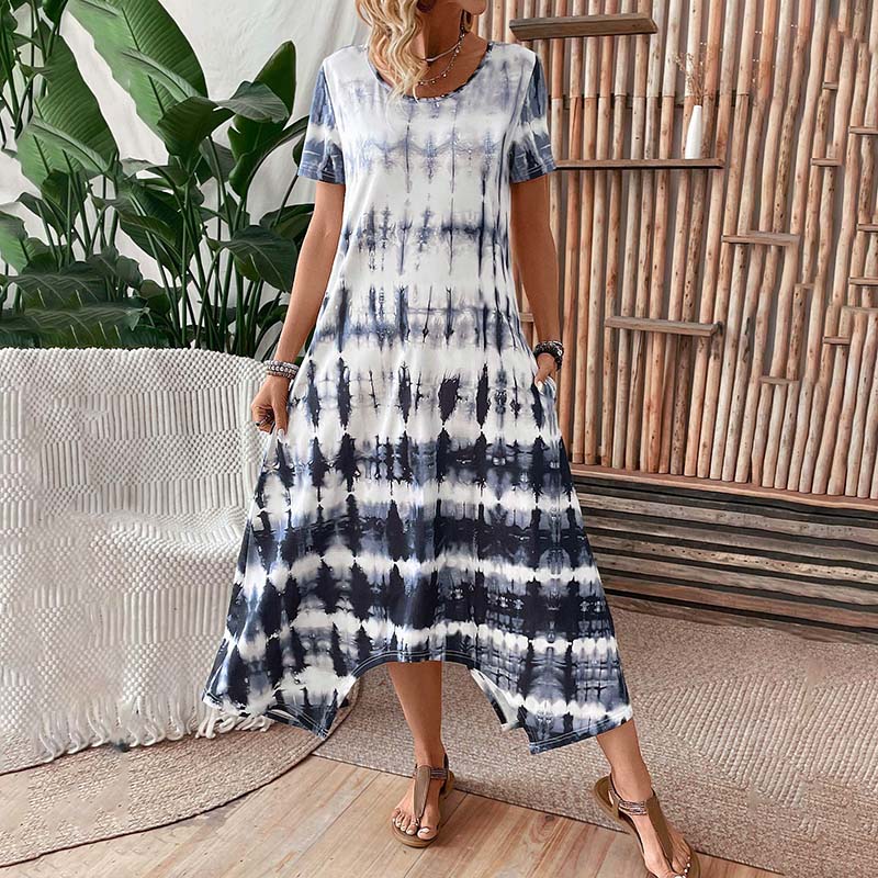 Dam Klänning Vintage Cirkulär Halsringning Mönster Högkvalitativt Tyg-5