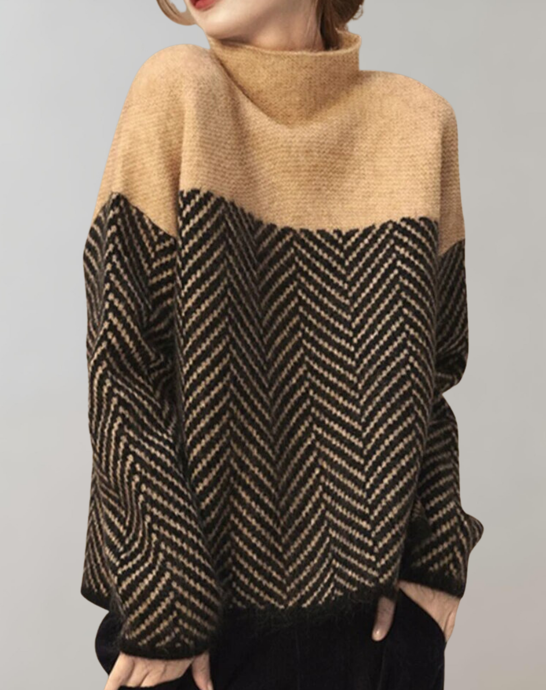 Stickad Dam Tröja med Halvrullkrage och Filigranmönster – Vintage Akryl i Jordnära Nyanser, S-XL 6