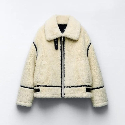 Kvinnors Lång Teddyjacka Fleece Elegant Värmande-1