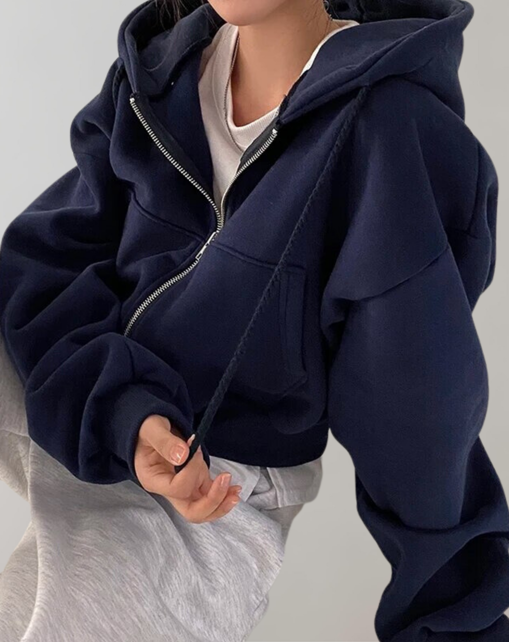 Dam Tröja Retro Zipper Mjuk Tyg Överdimensionerad-6