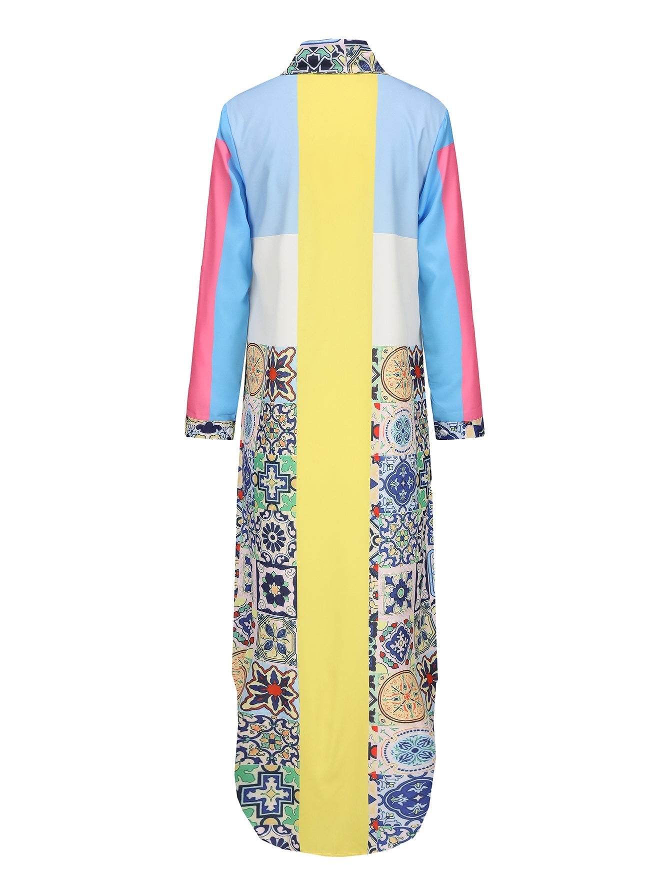 Dam Långärmad Klänning Abstrakt Blommönster Polyester Midi Långklänning Fest-4