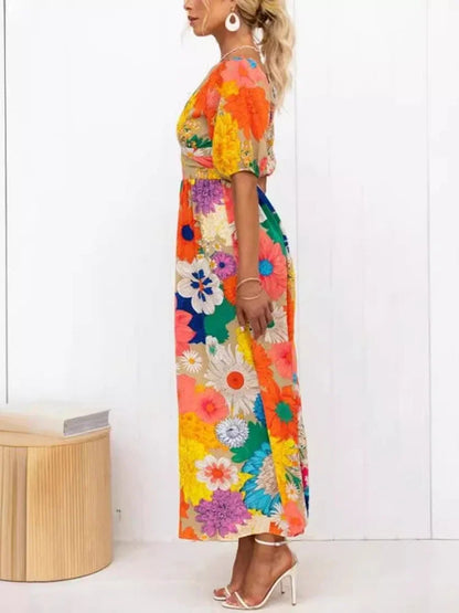 Dam Sommarklänning V-ringning Blommigt Tryck Lätt Polyester-4