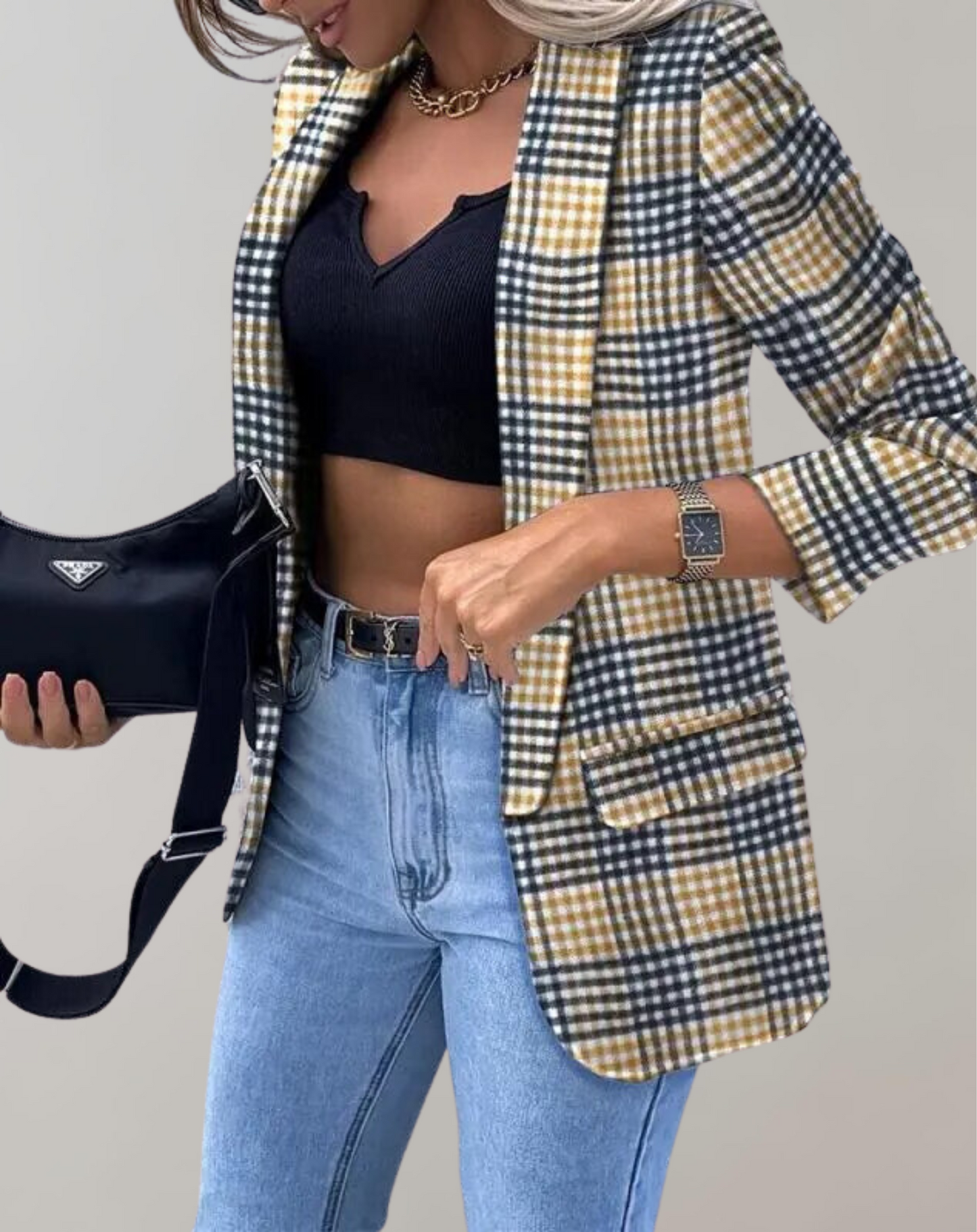 Dam Blazer Klassisk Design 100% Polyester för Vår och Höst-2