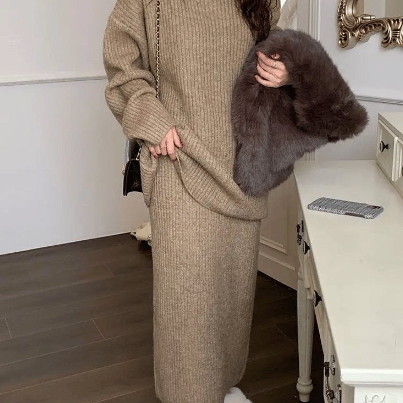 Kvinnors Tvådelad Uppsättning Stickad Mjuk Kvalitet-3