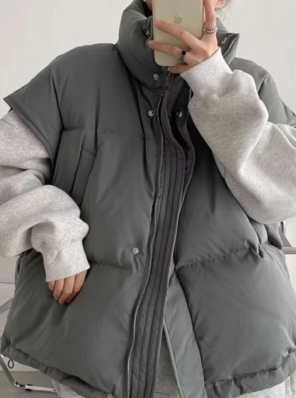 Dam Ärmlös Väst med Upphöjd Krage och Dolda Knappar Högkvalitativt Tyg-2