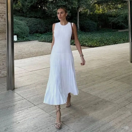 Maxiklänning Dam Ärmlös Vit Polyester Flytande Design 1
