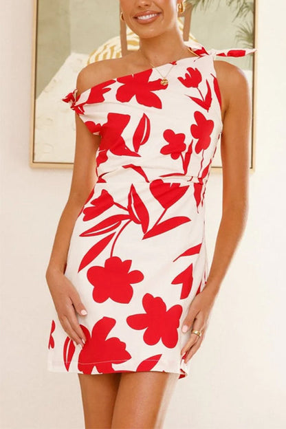 Dam Miniklänning Off-Shoulder Blommig Bomull Polyester-1