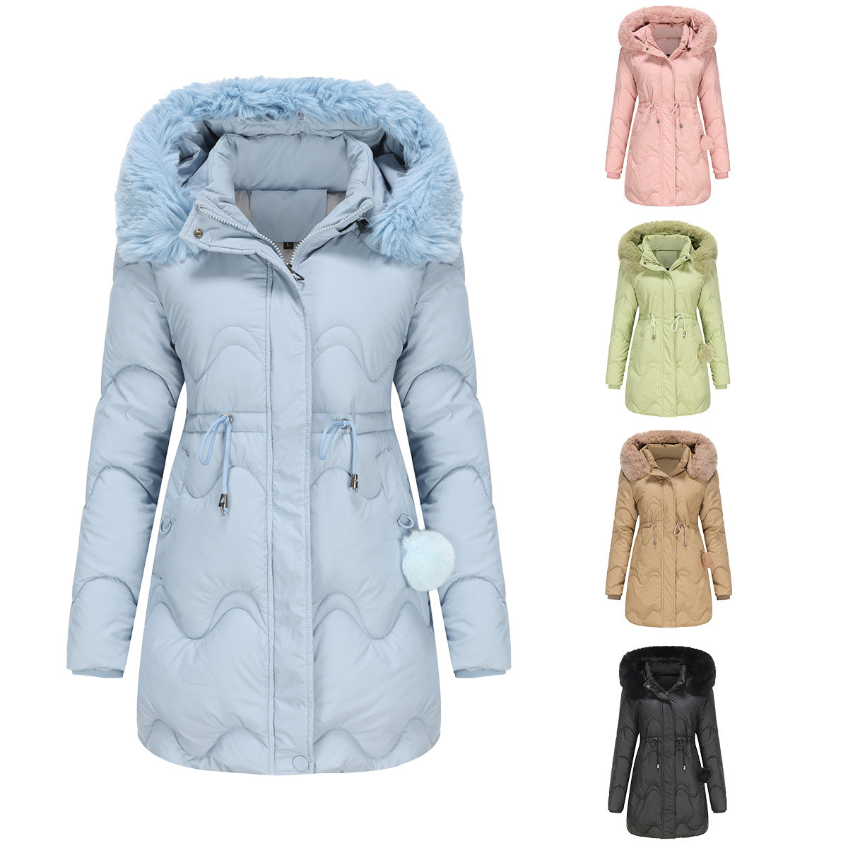Kvinnors Parka Kappa Avtagbar Huva Polyester 1