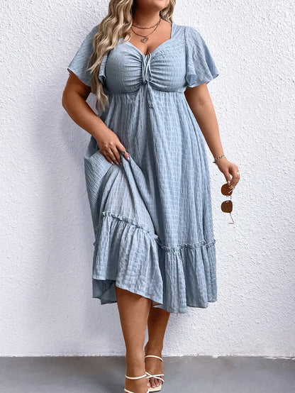 Damklänning Sommarklänning med Hjärtformad Halsringning och Vingärmar i Polyester-2
