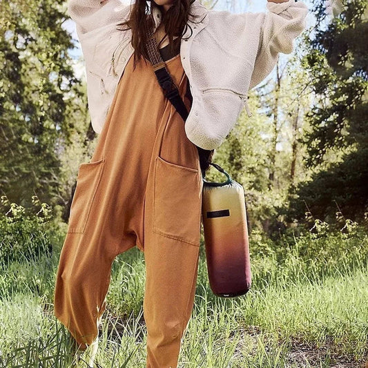 Dam Jumpsuit Vid Ben Design Andningsbart Tyg med Fickor-1