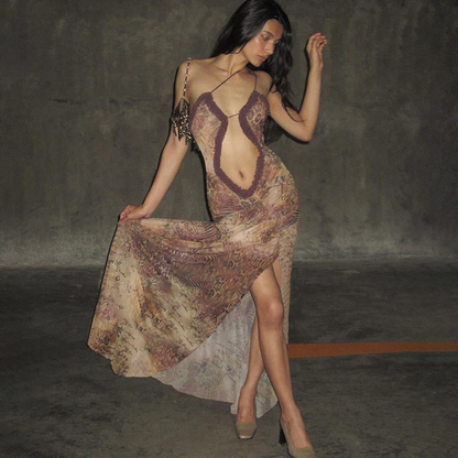 Maxiklänning Dam Leopardtryck Justerbara Remmar Polyester-2