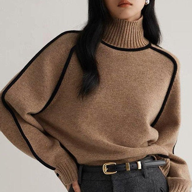 Variant image for Stickad Dam Tröja Hög Halsringning Mjuk Akryl-1