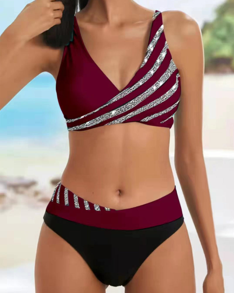 Dam Bikini Set V-ringad Polyester Elasthan-4
