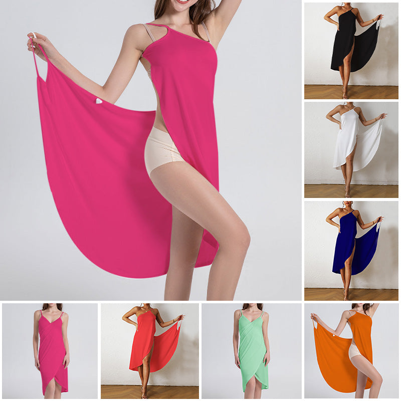 Dam Sommarklänning Med Överlappning Lätt Tyg Asymmetrisk Design 3