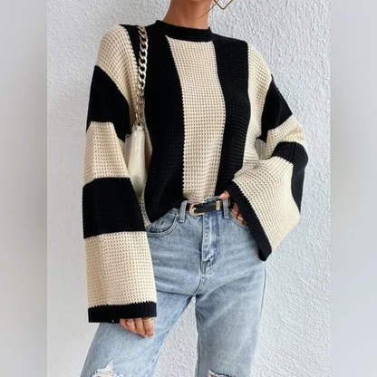 Stickad Dam Tröja Turtleneck Randig Mjukt Material-1