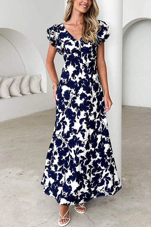 Variant image for Maxiklänning Dam V-ringning Ruffle Paisley Mönster Bomull Polyester-1